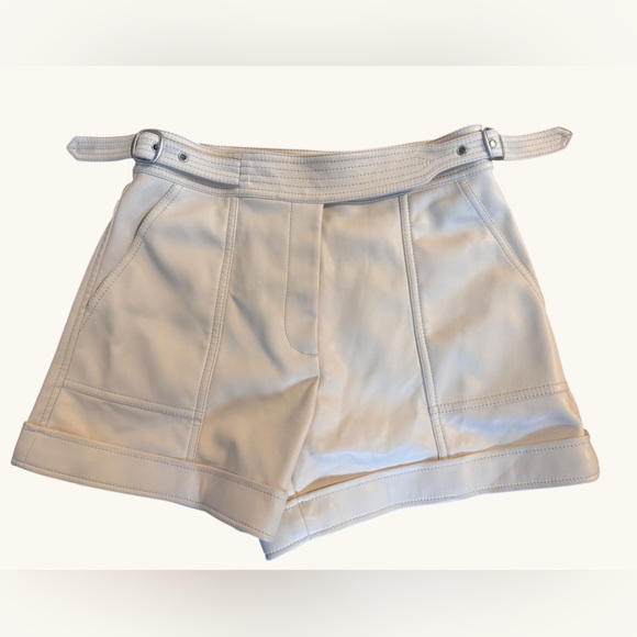 Jonathan Simkhai Pants - Jonathan Simkhai Cream Leather High Waist Women's Shorts, Size 2
